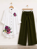 Amethyst Muse floral tunic and olive palazzo co-ord set for women