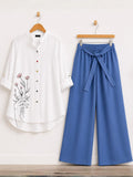 Aster Muse floral line-art tunic and blue palazzo co-ord set for women