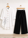 Linea Muse floral line-art tunic and black palazzo co-ord set for women