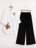 Noir Muse floral tunic and black palazzo co-ord set for women