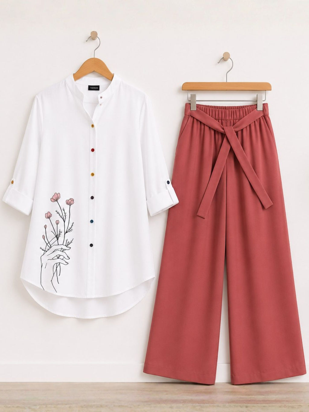 Roselle Muse floral line-art tunic and roselle palazzo co-ord set for women